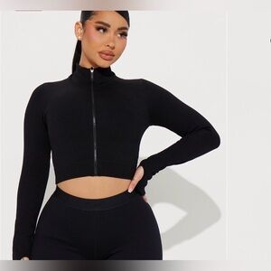 Black Zip-Up Crop Top